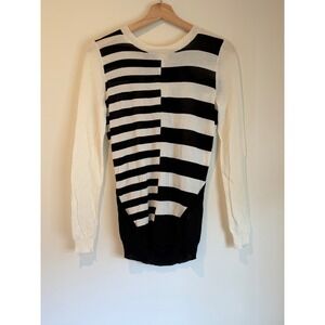 NWT SI-IAE Black and White Striped L/S Sweater, 100% Viscose, Open Back, Size S